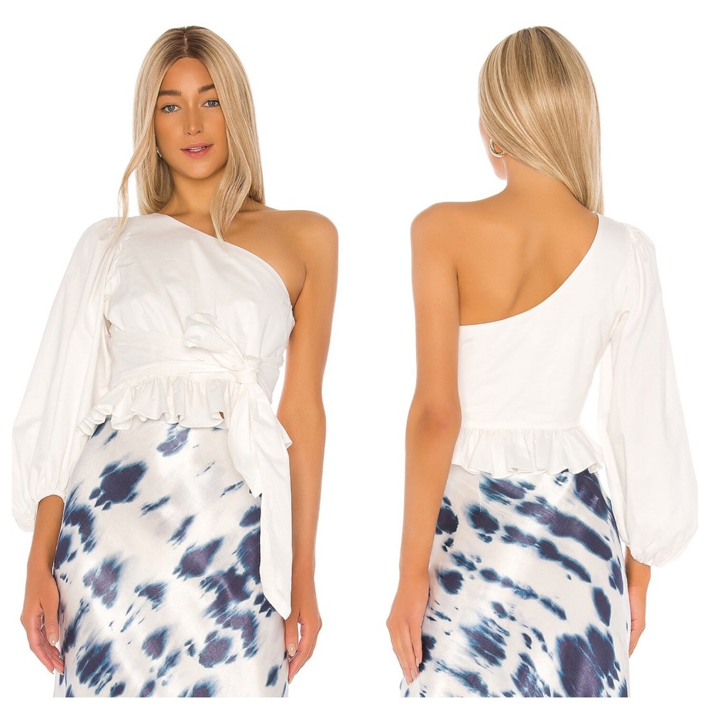 Shona Joy Grant One Shoulder Blouse White US 2